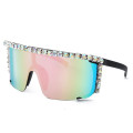 New Design Oversized Mirror Lenses  Women Rhinestone shades sunglasses womens vintage